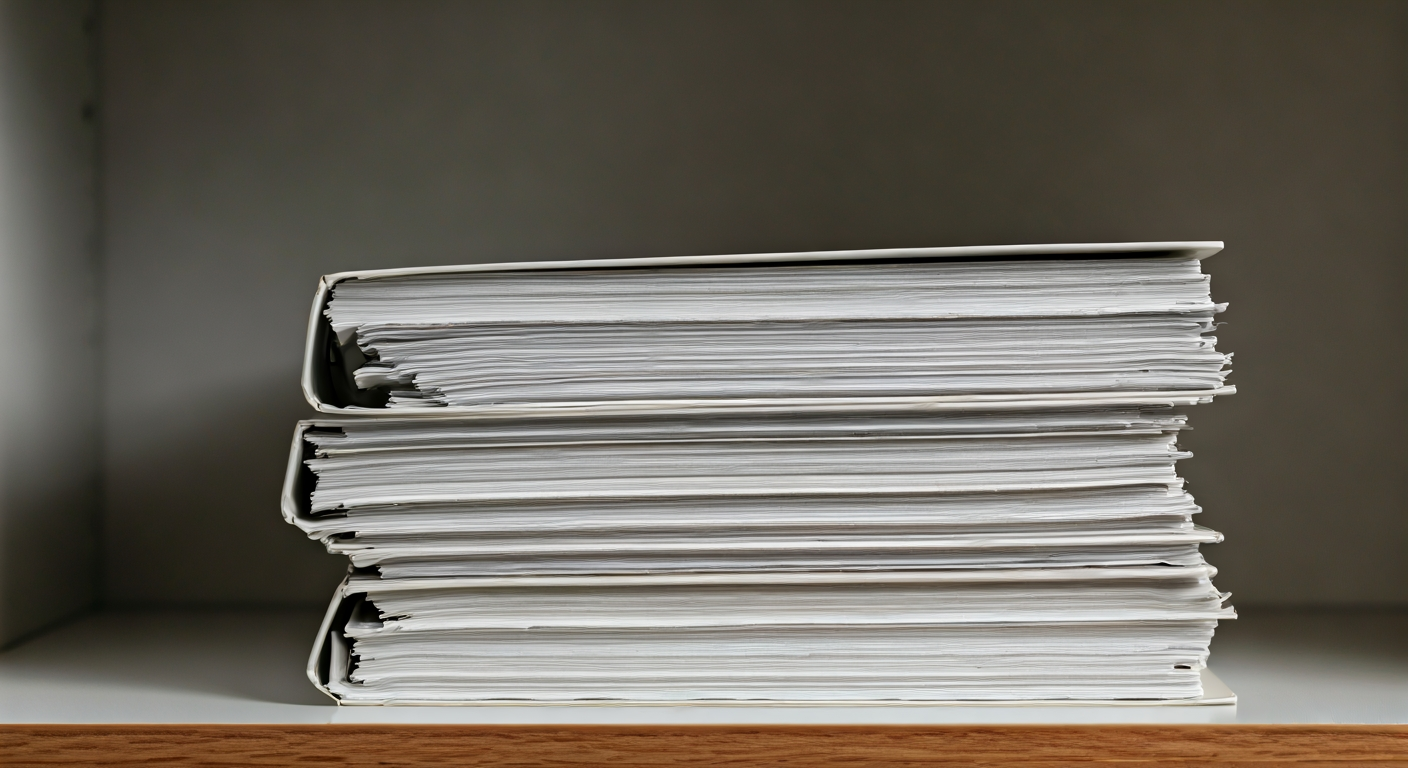 stacks of business filing folders organized on a modern shelf, neat, no text visible